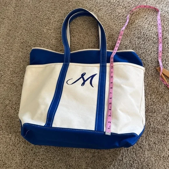L.L. Bean Boat & Tote Bag USA Canvas Blue Zip Top Embroidered M - Picture 12 of 12